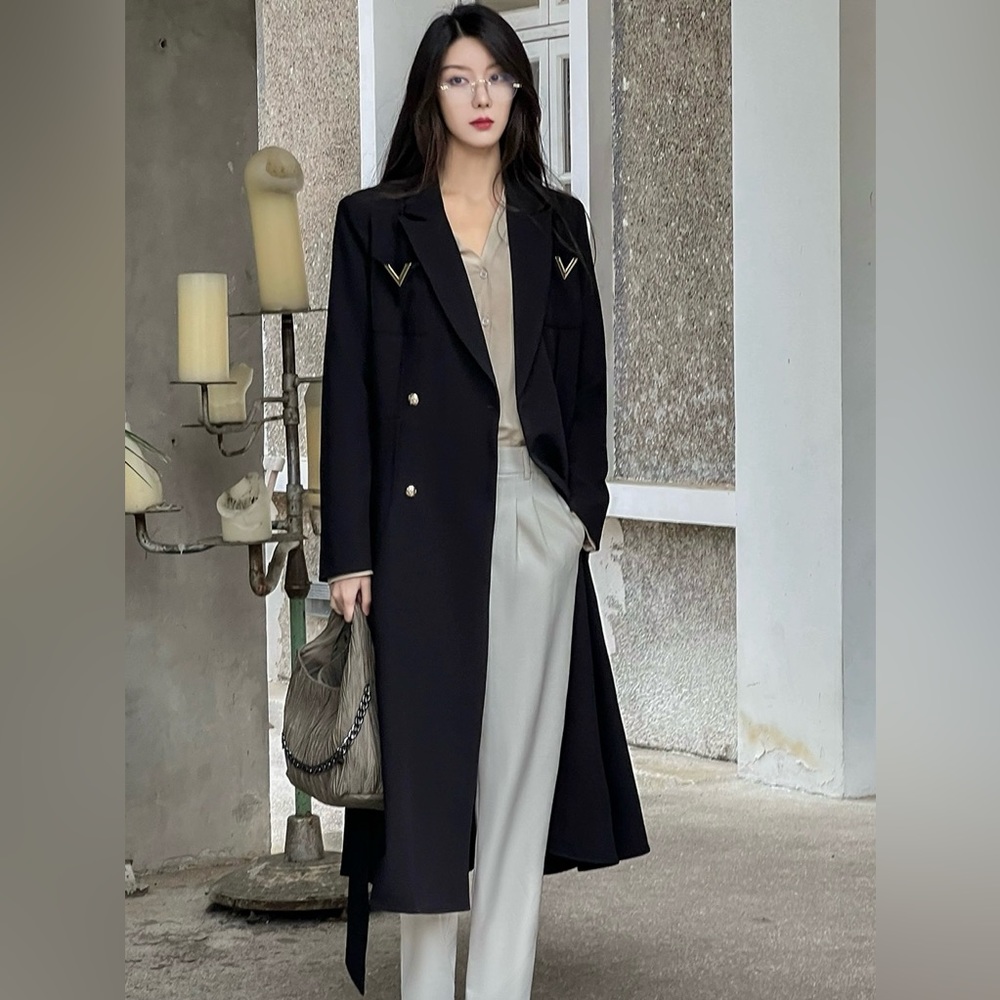 Black Trench Coat with Accent Design